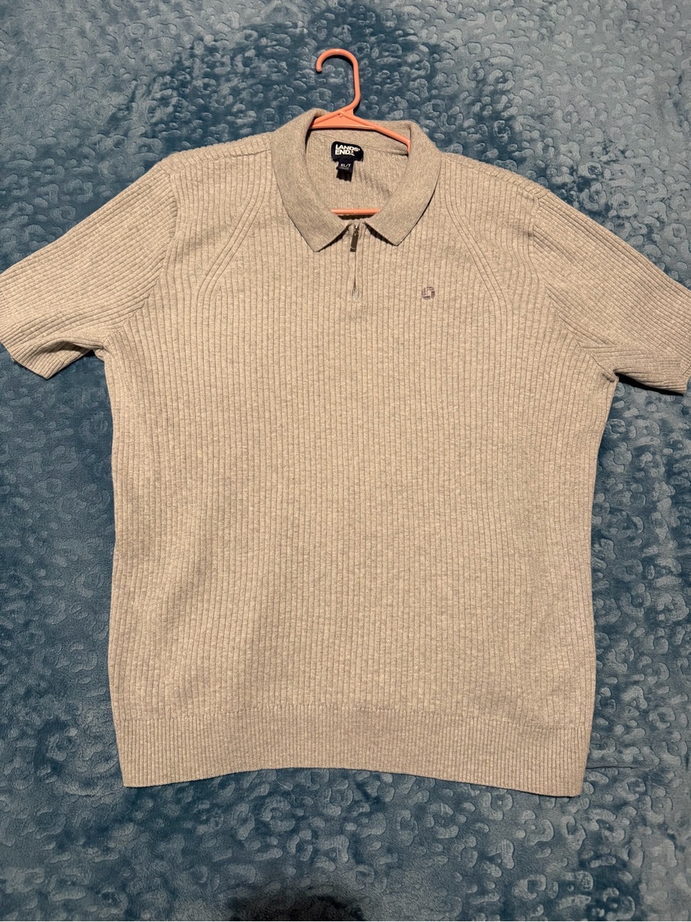 Chase Bank Lands End Short-Sleeve Ribbed Polo Knit in Light Gray